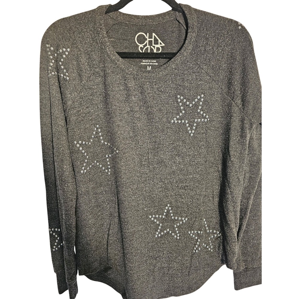 CHASER‎ Women's Grey Star Print Long Sleeve Raglan Sweatshirt Top Size M